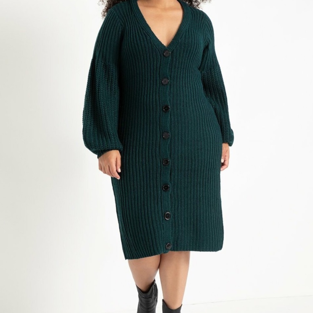 Eloquii Green Sweater Cardigan Dress - 18/20